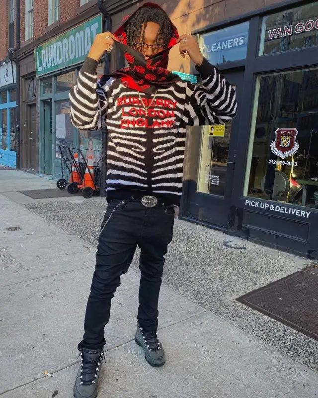 Lil Tecca outfit in Burberry, Ray-Ban, and Alexander McQueen, 2020