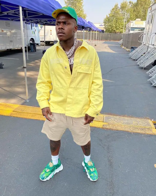 DaBaby outfit in Dior, Nike, and Mitchell & Ness, 2020