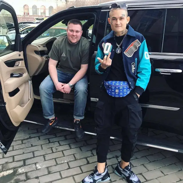 Morgenshtern outfit in Off-White, MCM, and Miu Miu, 2020