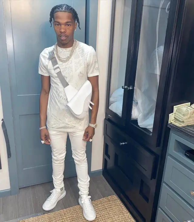 Lil Baby outfit in Dior, Alyx, and Daniel Arsham, 2020