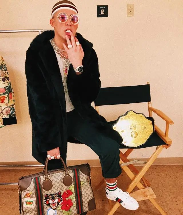 Bad Bunny outfit in Balenciaga and Gucci, 2020