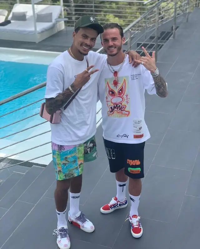James Maddison outfit in Heron Preston, Palm Angels, and Vans, 2020