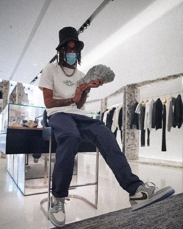 PnB Rock outfit in Jordan, Chrome Hearts, and Dior, 2020