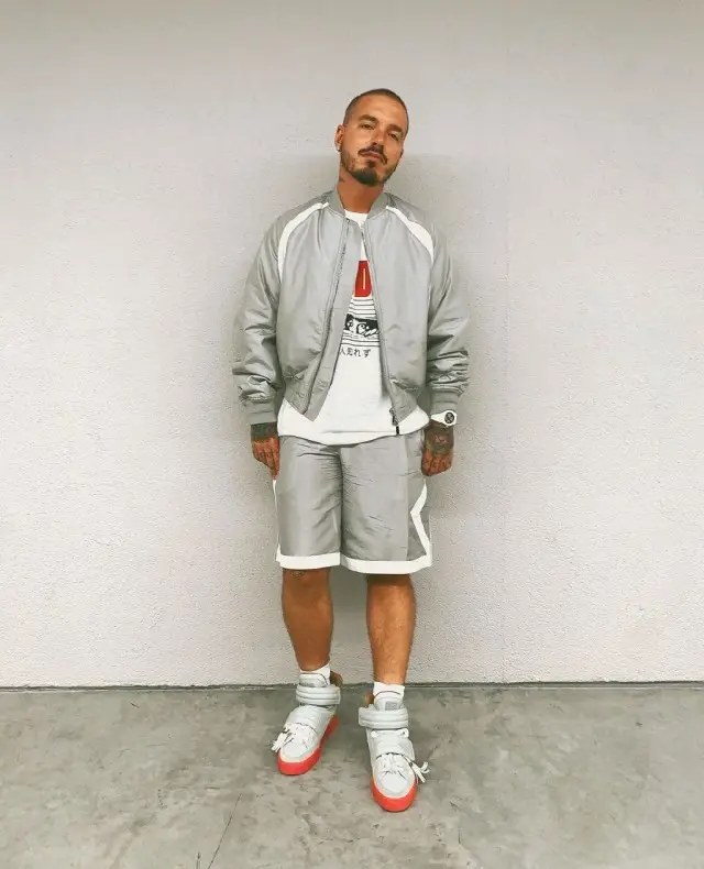 J Balvin outfit in Dior, Louis Vuitton, and Jordan, 2020