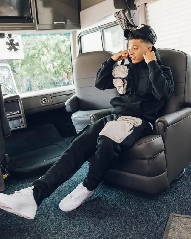 Jadon Sancho outfit in Nike and Travis Scott Merch, 2020