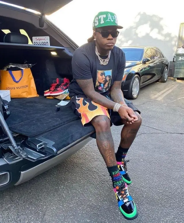 Gunna outfit in Bape, Chrome Hearts, and Gucci, 2020