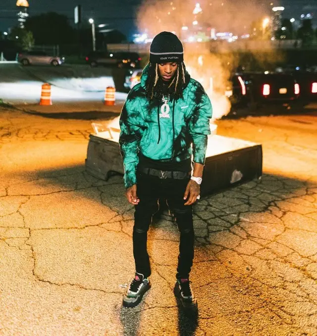 King Von outfit in Off-White, Amiri, and Louis Vuitton, 2020