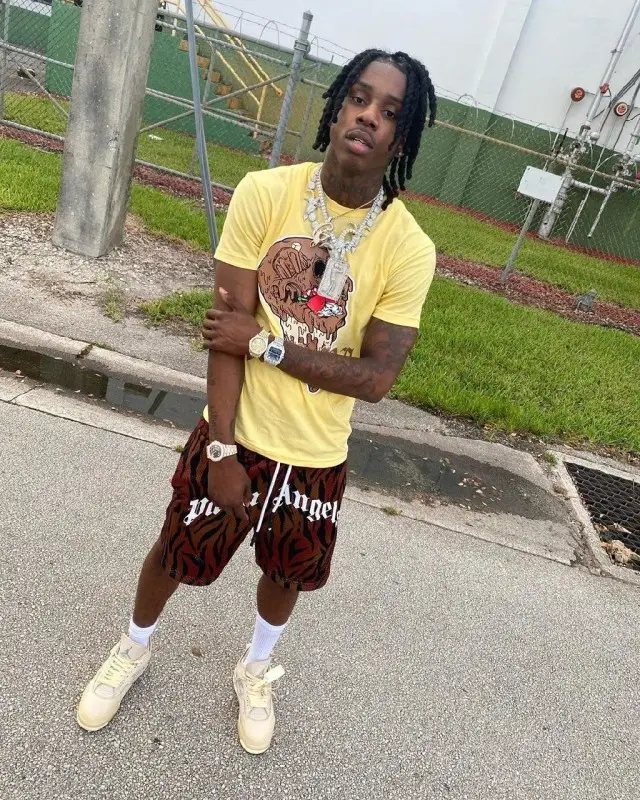 Polo G outfit in Scoop Era, Palm Angels, and Jordan, 2020