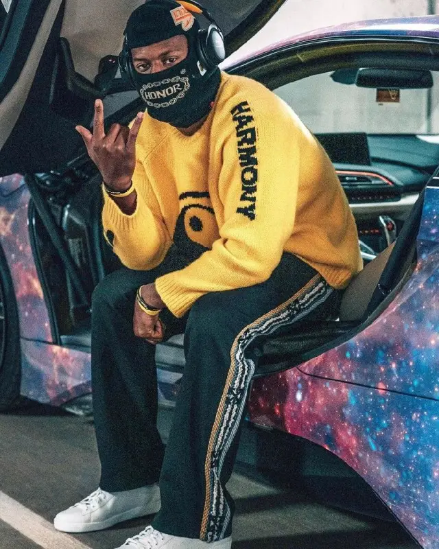 JuJu outfit in Off-White, Honor The Gift, and The Elder Statesman, 2020