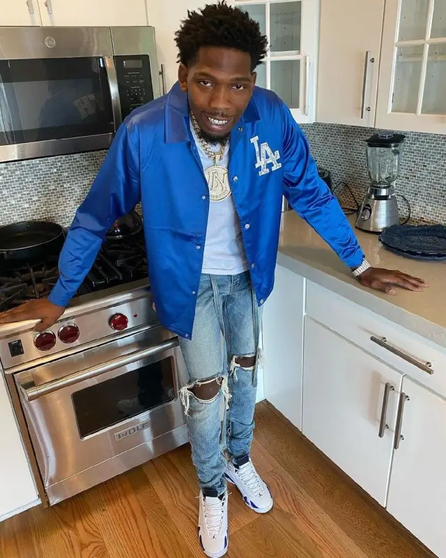 BlocBoy JB outfit in Kith, Fear of God, and Jordan, 2020