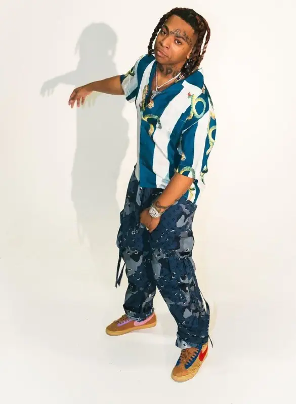 Lil Gotit outfit in Casablanca, Louis Vuitton, and Nike, 2020