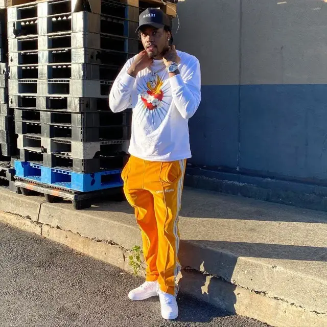 Fivio Foreign outfit in Palm Angels, Nike, and Amiri, 2020