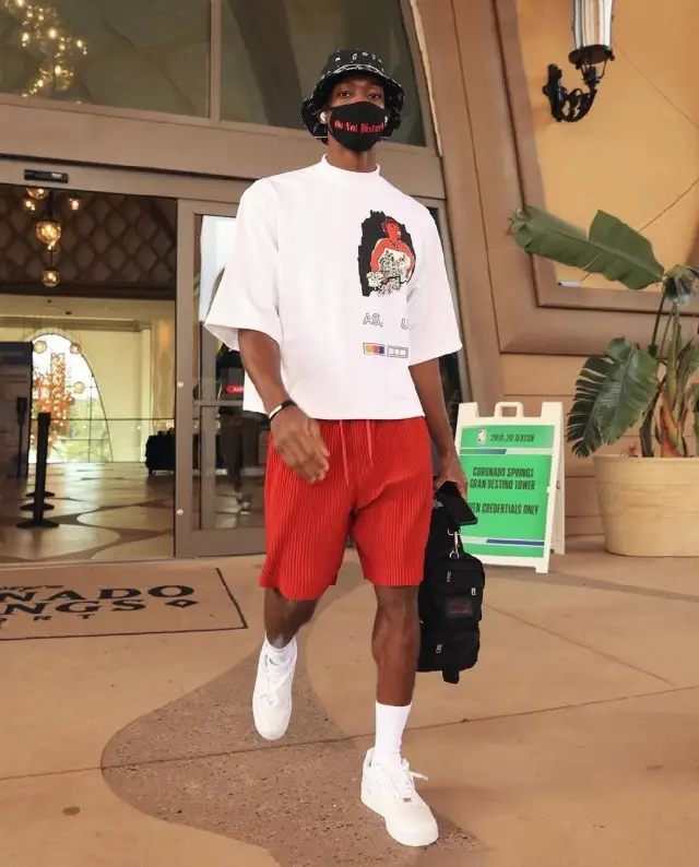 Rajon Rondo outfit in Pyer Moss, Issey Miyake, and Givenchy, 2020