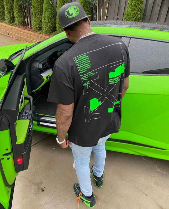 Moneybagg Yo outfit in Off-White, Amiri, and Nike, 2020