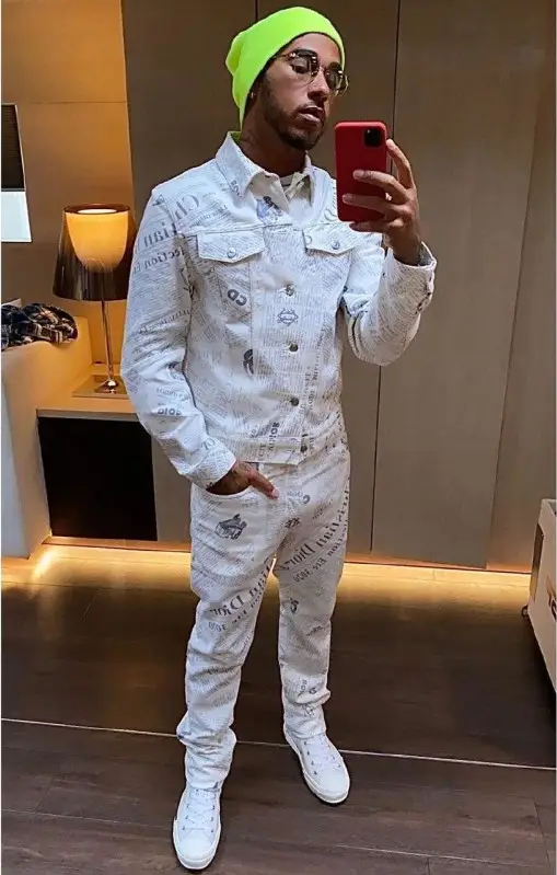 Lewis Hamilton outfit in Dior and Daniel Arsham, 2020