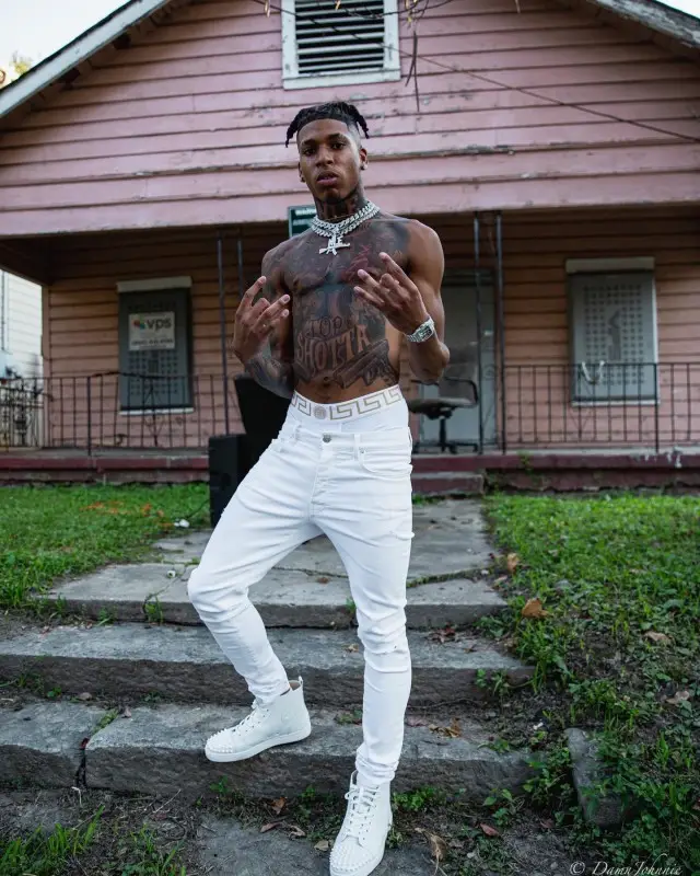 NLE Choppa outfit in Amiri, Christian Louboutin, and Versace, 2020