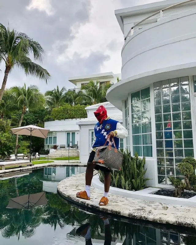 Don Toliver outfit in Billionaire Boys Club, Bape, and Goyard, 2020