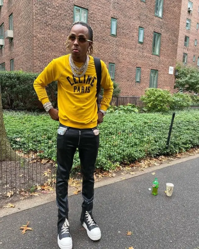 Rich The Kid outfit in Celine, Louis Vuitton, and Nigo, 2020