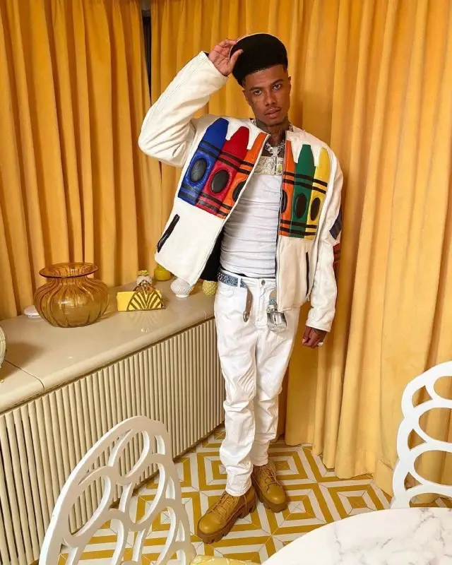 Blueface outfit in B James Merch, B.B. Simon, and New Era, 2020