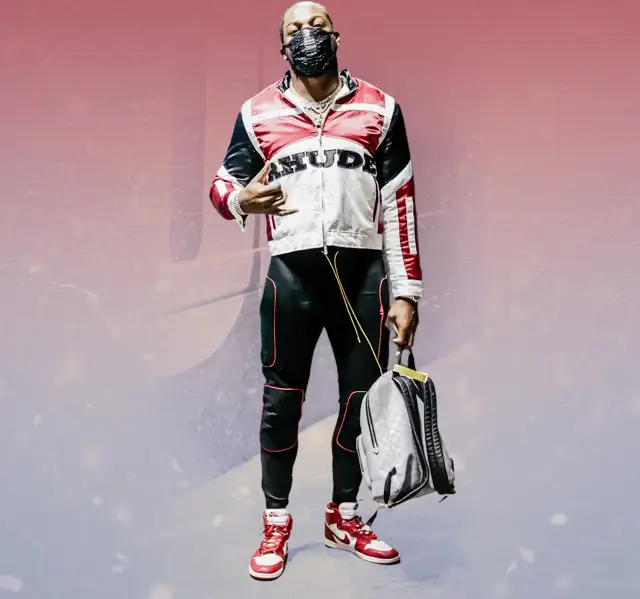 Derrick Henry outfit in Rhude, Nike, and Louis Vuitton, 2020