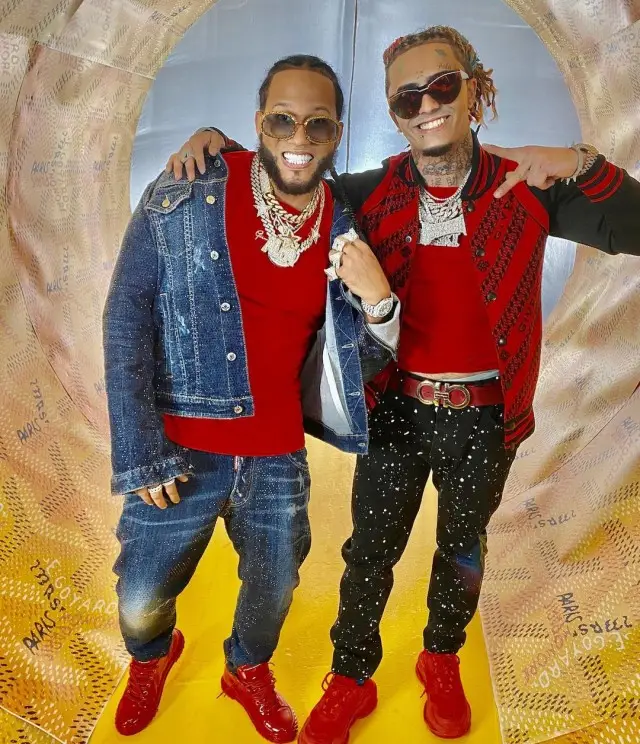 El Alfa El Jefe outfit in Dsquared2, Versace, and Anna-Karin Karlsson, 2020