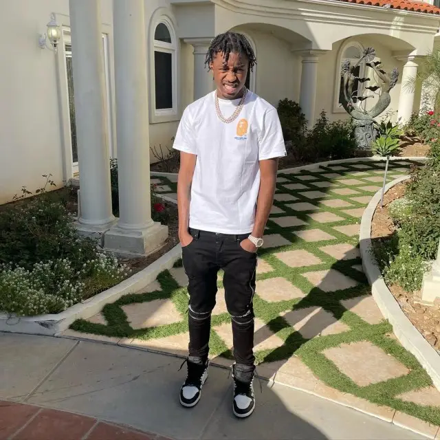 Lil Tjay outfit in Bape and Amiri, 2020