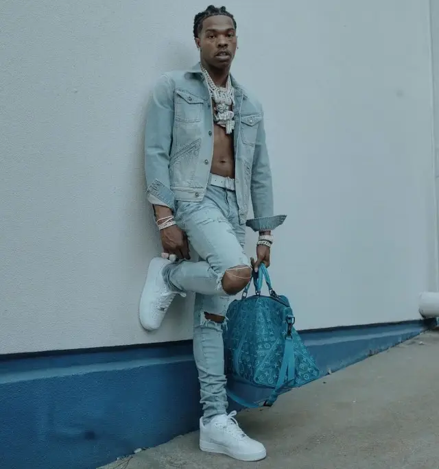 Lil Baby outfit in Givenchy, Amiri, and Louis Vuitton, 2020