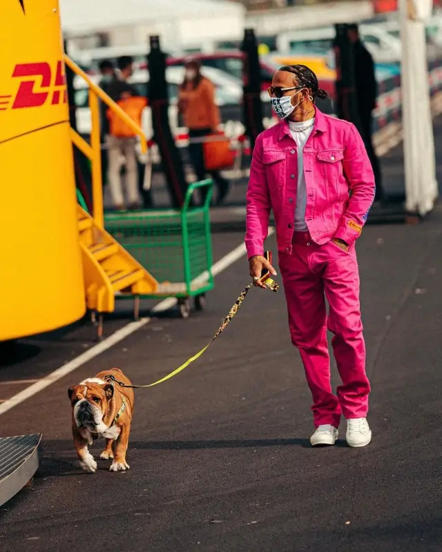 Lewis Hamilton outfit in Heron Preston, Police, and Lewis Hamilton, 2020