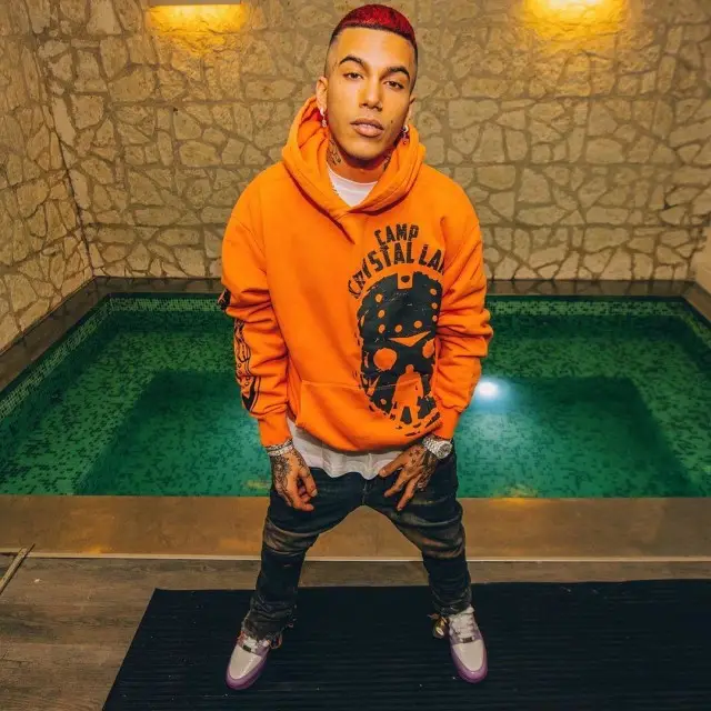 Sfera Ebbasta outfit in Jesse Jo Stark, Sick World, and Bape, 2020