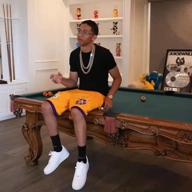 Lil Bibby outfit in Takashi Murakami, Complexcon, and Mitchell & Ness, 2020