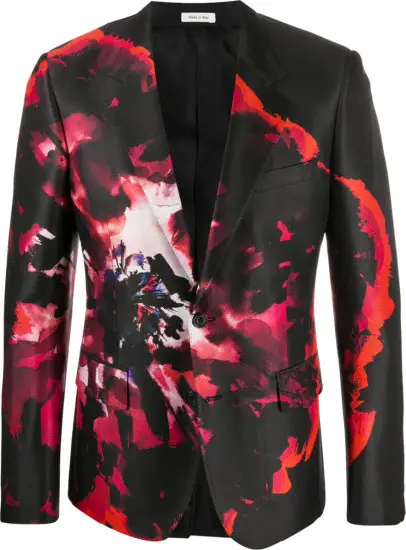 Alexander McQueen Black & Pink Floral-Ink Blazer $3790