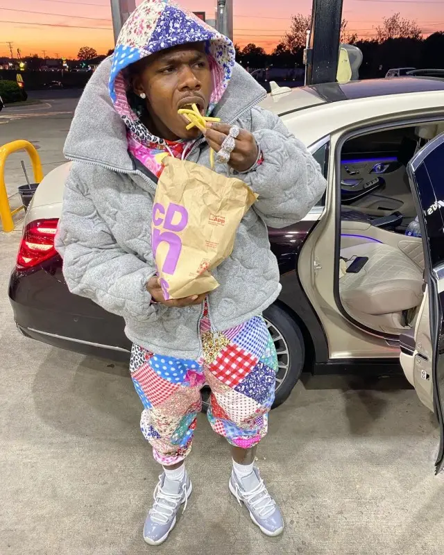 DaBaby outfit in Louis Vuitton, Teddy Fresh, and Jordan, 2020