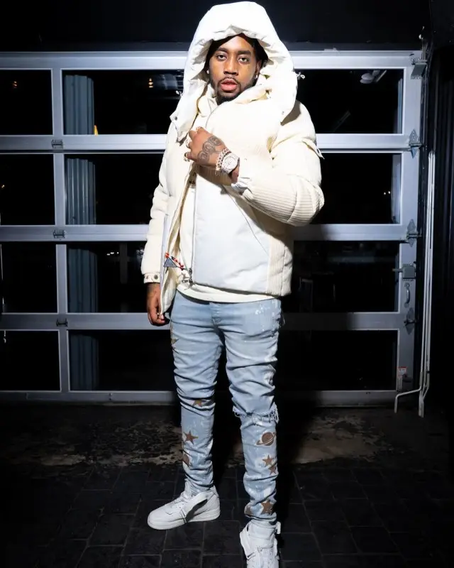 Fivio Foreign outfit in Moncler, Mr. Saturday, and Nike, 2020