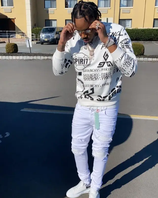 Fivio Foreign outfit in Givenchy, Amiri, and Off-White, 2020
