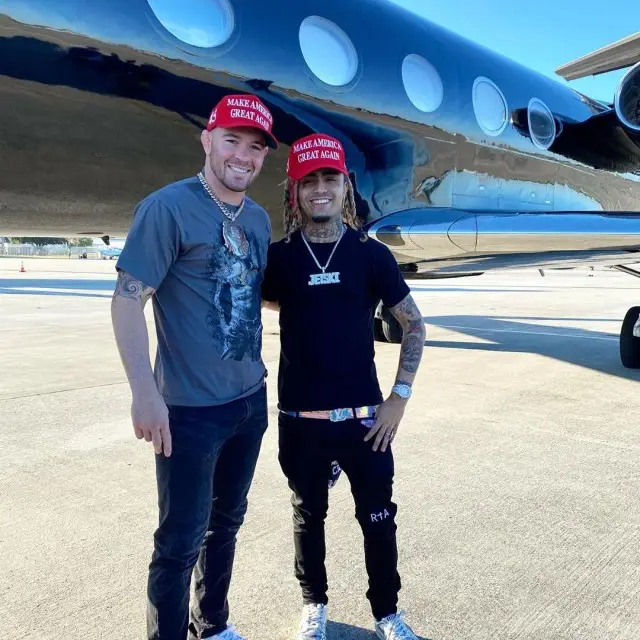 Lil Pump outfit in Rta, Louis Vuitton, and Donald Trump Merch, 2020