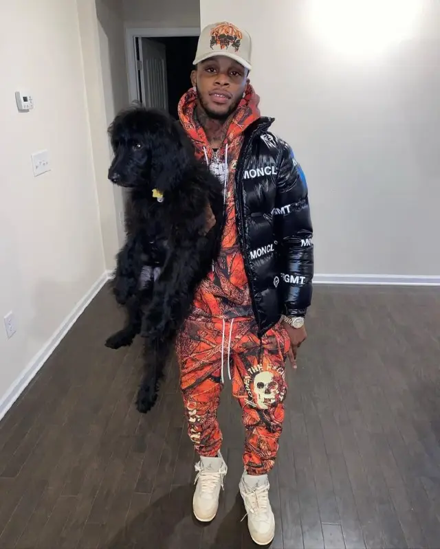 Toosii outfit in Moncler, Jordan, and Rolling Loud Merch, 2020