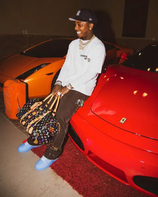 Jacquees outfit in Juice Wrld Merch, Gallery Dept., and Vlone, 2020