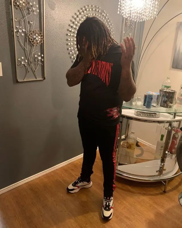Sada Baby outfit in Nav Merch, Amiri, and Vlone, 2020