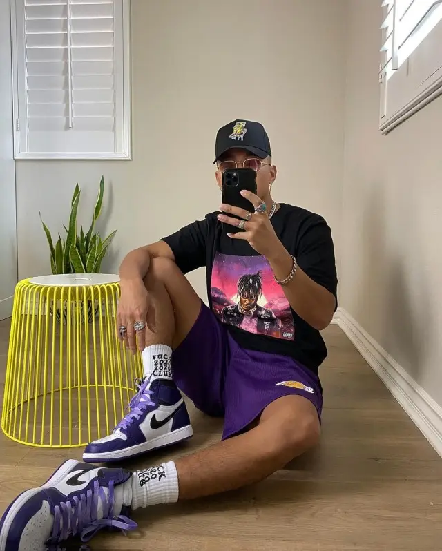 John outfit in Juice Wrld Merch, Mitchell & Ness, and New Era, 2020