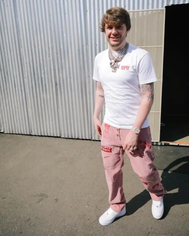 Murda Beatz outfit in Used Future, KidSuper, and Nike, 2020