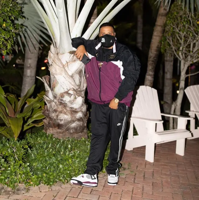 DJ Khaled outfit in Jordan, Nike, and Paris Saint-Germain, 2020