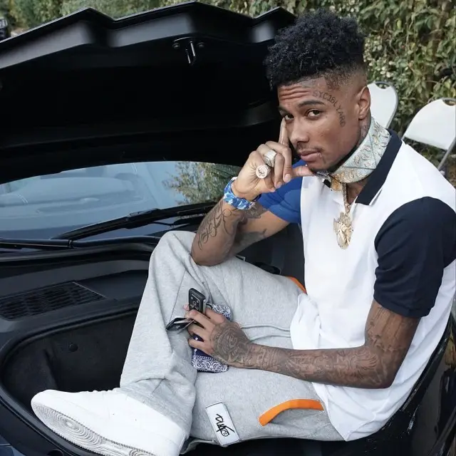 Blueface outfit in FashionNova, Don't Let Mom Find Out, and Nike, 2020