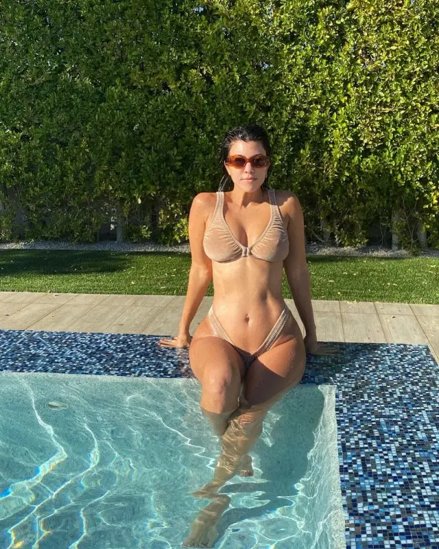 Kourtney Kardashian outfit in Dmy By Dmy and Skims, 2020