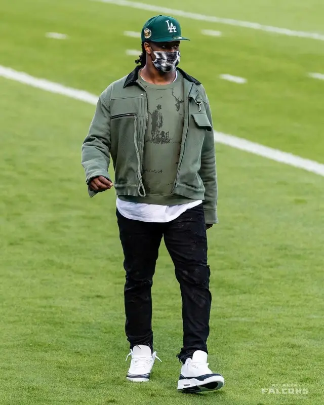 Todd Gurley outfit in Reese Cooper, Purple Brand, and Jordan, 2020