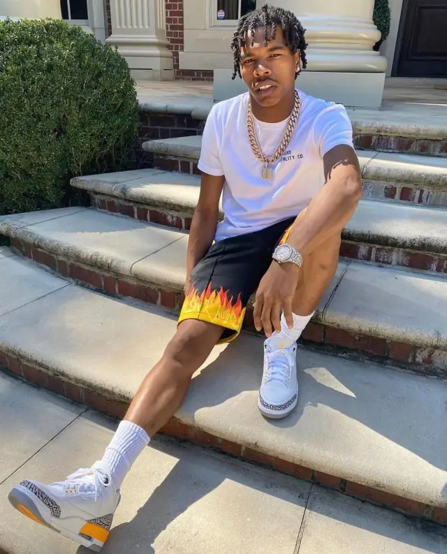Lil Baby outfit in Southern Mentality Co and Jordan, 2020