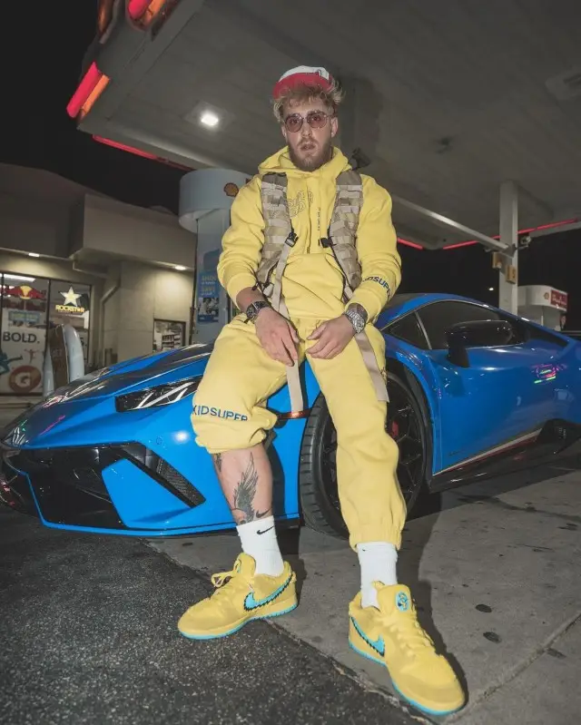 Jake Paul outfit in KidSuper, Grateful Dead, and Nike, 2020