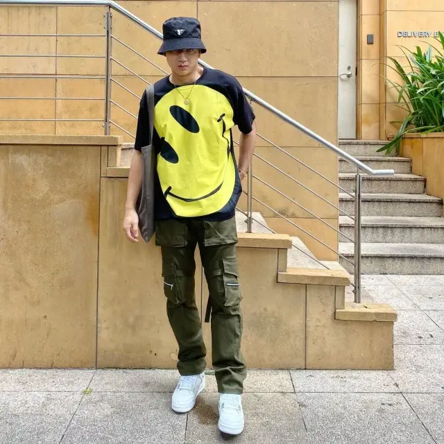 Quang Tran outfit in Raf Simons, Maverik, and Prada, 2020