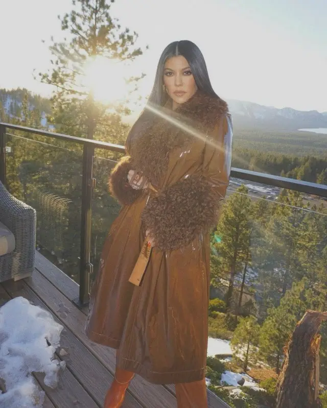Kourtney Kardashian outfit in Saks Potts and Staud, 2020