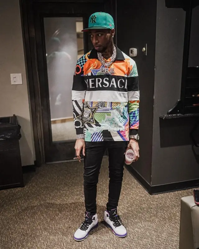 Key Glock outfit in Versace, Amiri, and Jordan, 2020