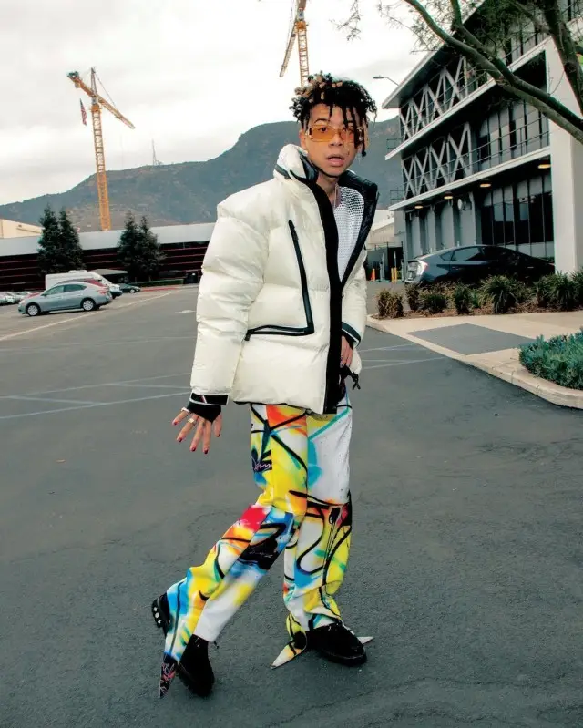 Iann Dior outfit in Moncler, Off-White, and Louis Vuitton, 2020